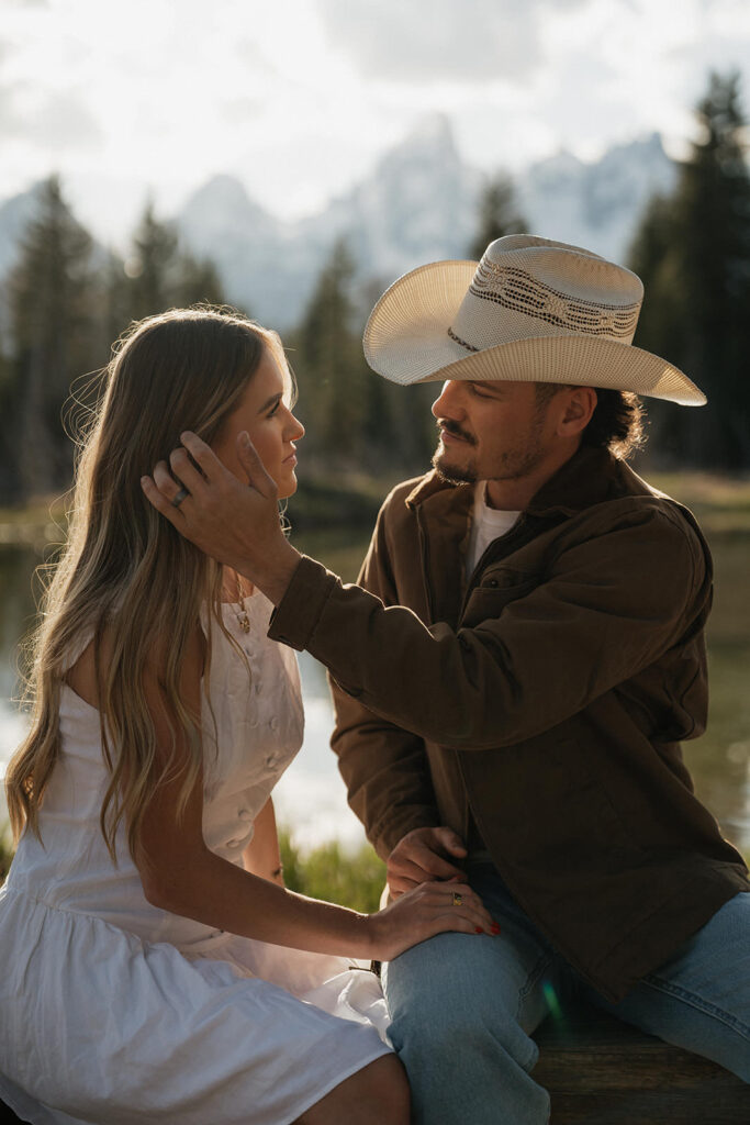 couple during their engagement session in jackson hole wyoming